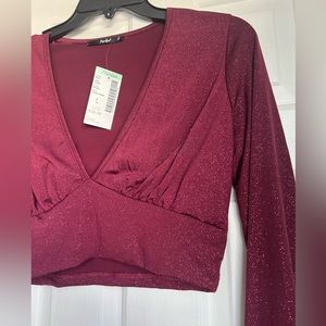 Burgundy Sparkly Crop Top